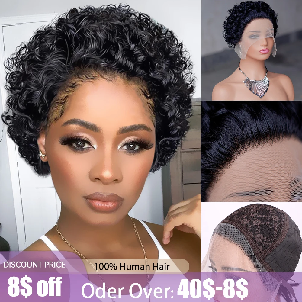 

Afro Kinky Curly Human Hair Wigs Natural Black Short Curls Bob Hair 13X1 HD Glueless Lace Frontal Human Hair for Women Brazilian