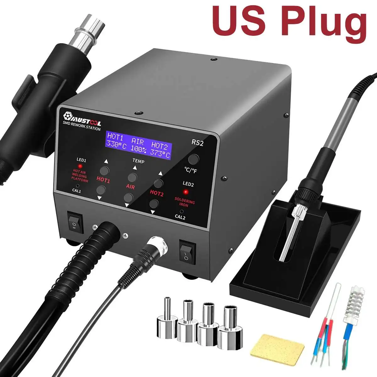 Soldering Station RS2 2 In 1 Digital Display Temperature Adjustable SMD Rework Hot Air Gun Soldering Iron Welding Repair Tool hot stapler plastic Welding Equipment