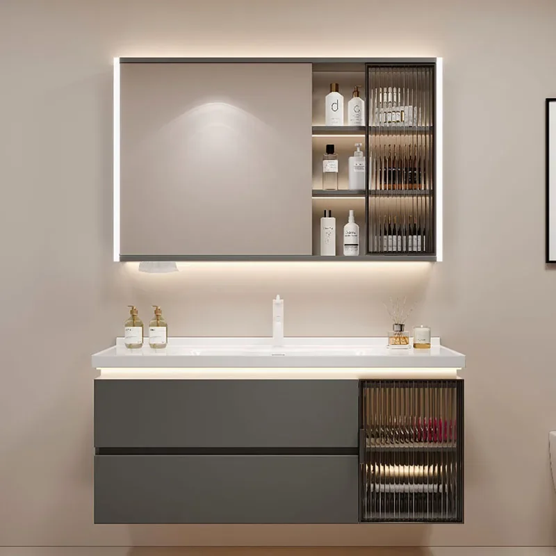 

Bathroom Cabinet Luxury Storage Space Saving Mirror Bathroom Vanity Drawers Toilet Meuble Salle De Bain Decorative