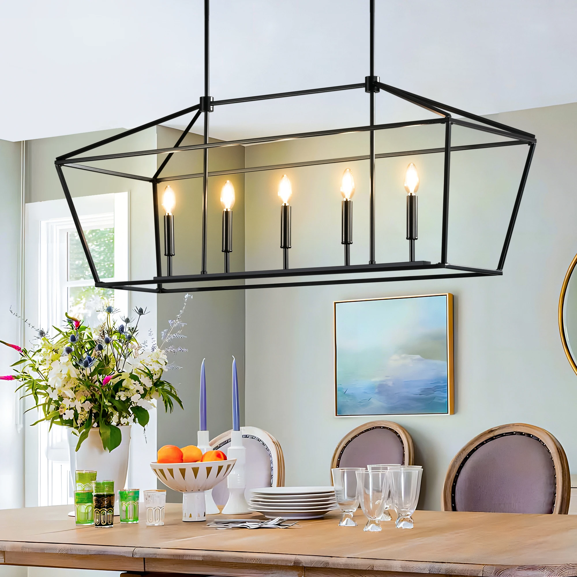 

MantoLite Iron Ceiling lamp, Dining Room Kitchen Island Pendant Light Fixtures Height Adjustable Hanging Industrial Chandeliers