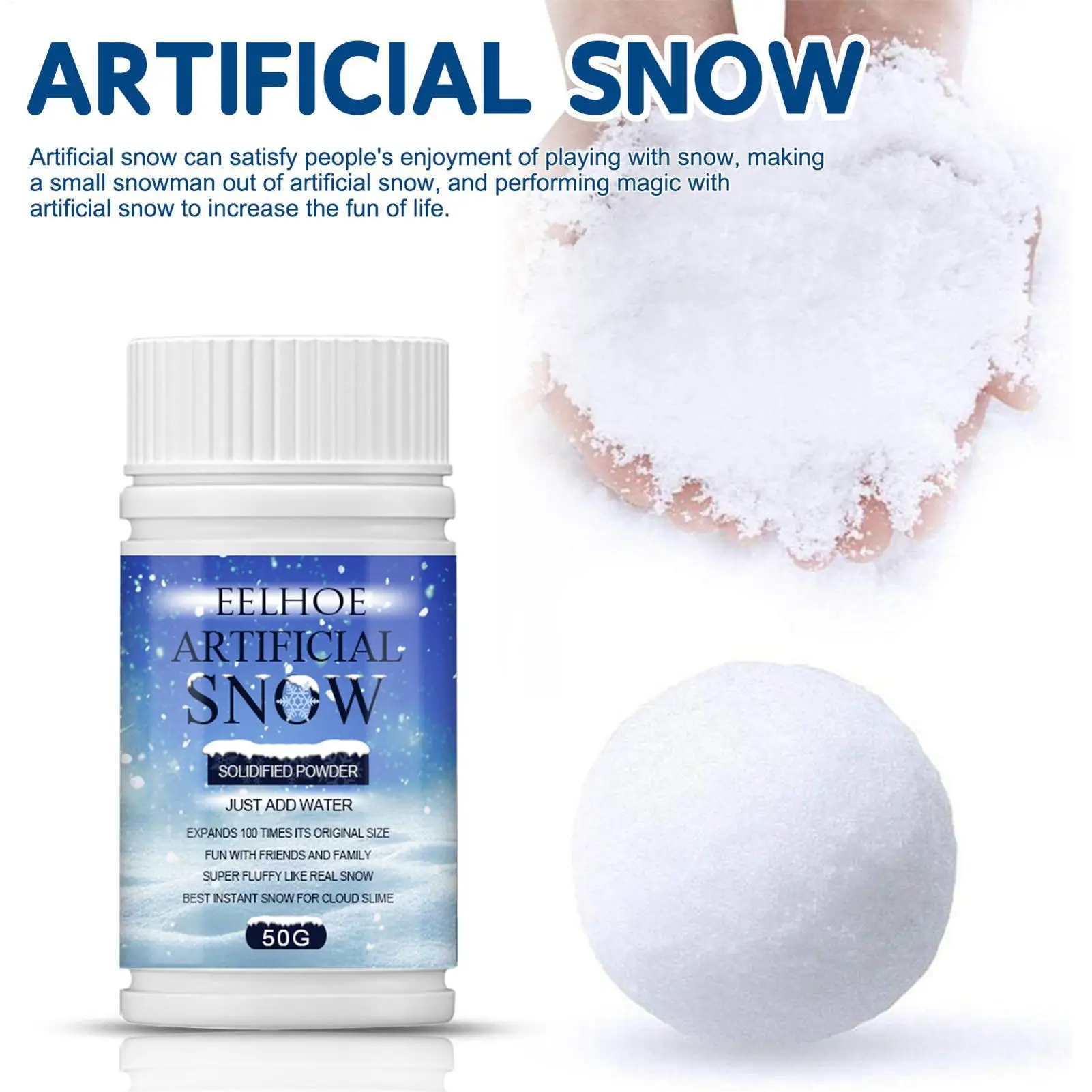 Description Picture 2 of itemInstant Artificial Snow Powder Winter Fake Snow for Christmas Decor Play Kids Toy Gift Box Tree Window New Year Party Decoration