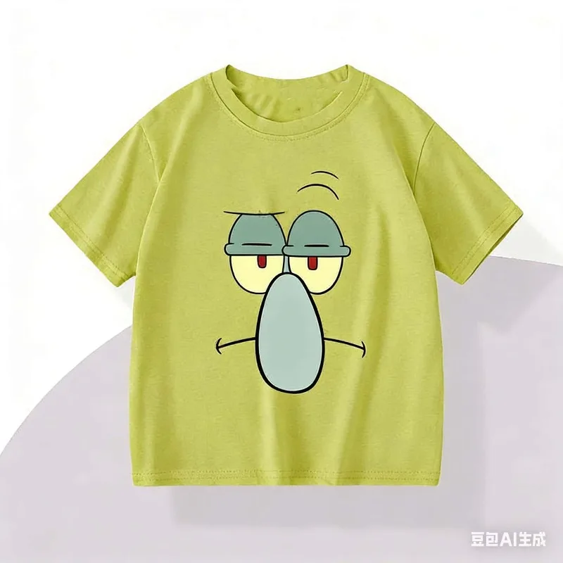 2026 새로운 어린이 애니메이션 스폰지밥 스퀘어팬츠 귀여운 3D 프린트 여름 패션 빠른 건조 루즈 티셔츠