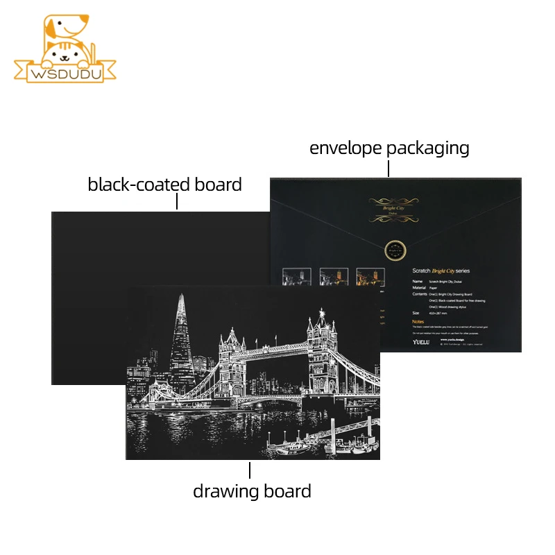 2PCS Scratch Paper Painting Kit Amusement Park Art Night Scene World Landmarks Magic Drawing Toys with Pen Crafts Adult Kid Gift scratch paper painting kit