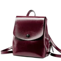 Women Backpack Daypack Genuine Leather Student Book Bag Fashion Vintage Casual Female Girls Oil Wax Cowhide Rucksack Backpacks 2