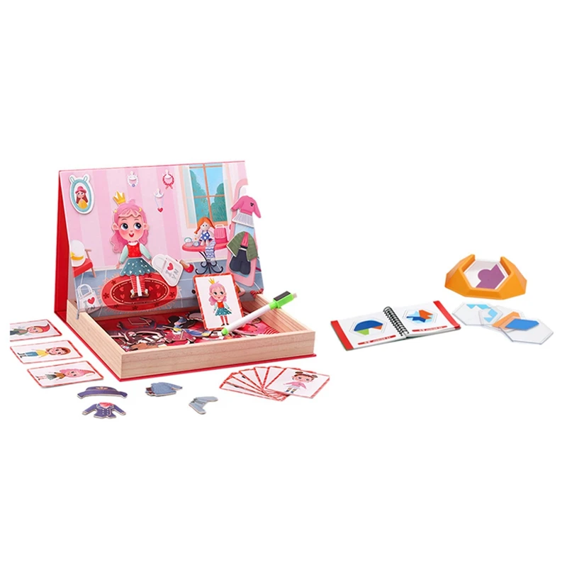 

1 Набор дошкольных игр с цветным кодом, логические джигпилы и 1 набор, двусторонний пазл, мультяшная девушка, пазл для одежды, белая доска, игрушка