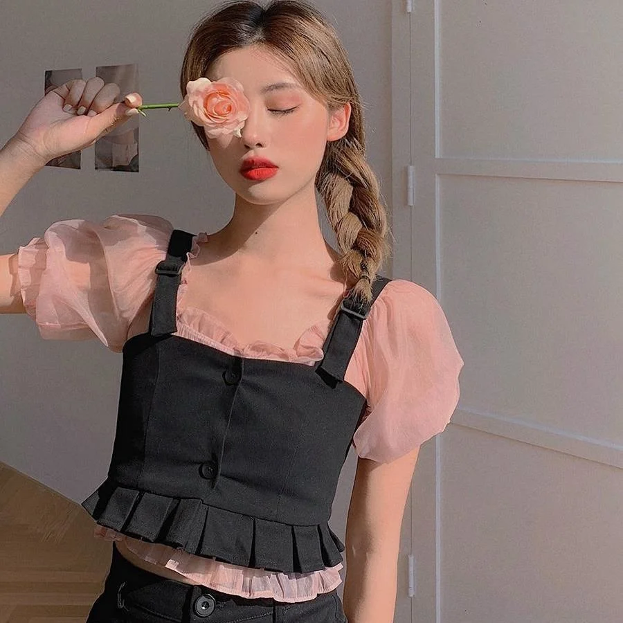 

Sleeve Shirt Women's Retro Vest 2023 Summer Skirt Blusas Clothes for Women Tops Shirts Blouses