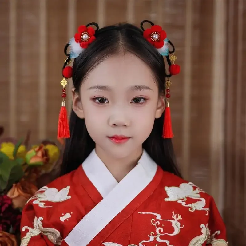 Chinesisches Neujahr Kinder Stirnband Alte Hanfu Perücke Alten Stil Kopfbedeckung Blume Quaste Niedliches Haarband Geschenk CNY – Detail 4
