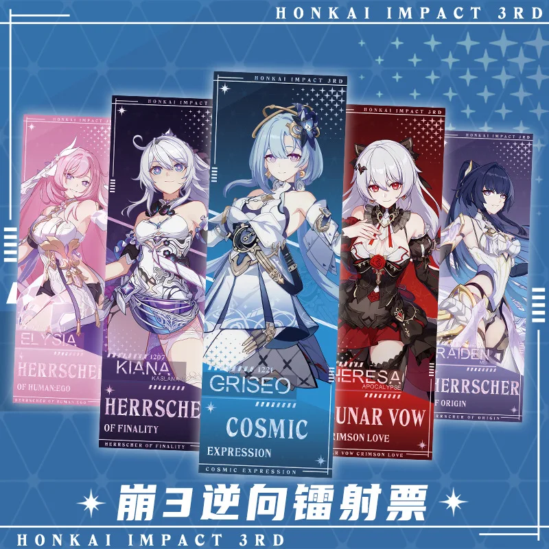 

Game Honkai Impact 3 Cosplay Anime Props Play Cards Elysia Bronya Raiden 8Pcs Inverse Laser Ballot Cos Diy Accessories