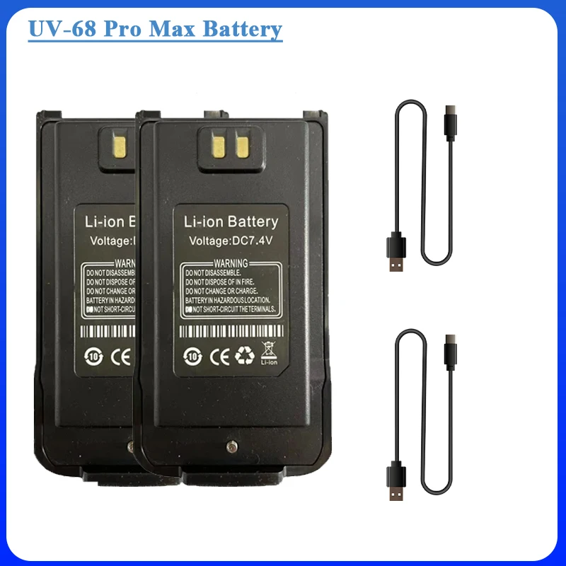 UV-68 Pro Max V2 Battery Original For UV-S22 Pro V2 UV-98 Pro Baofeng Walkie Talkie Type-C Charging Radio Rechargeable Batteries 5
