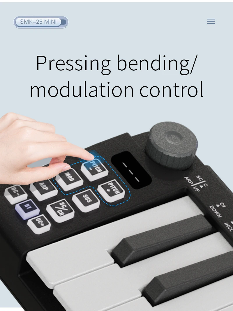 Description Picture 6 of itemM-vave SMK-25 mini MIDI musical instruments keyboard 25 velocity sensitive keys Support wireless/USB connection portable sequenc