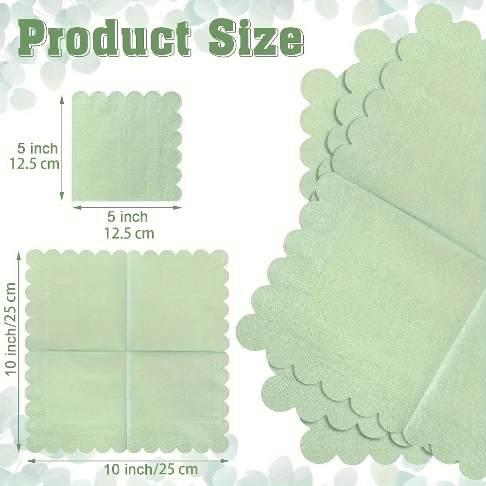 Description Picture 4 of item25/50/100pc Scalloped Sage Cocktail Napkins Disposable Paper Tissue Party Napkins Beverage Towels for Wedding Birthday Christmas