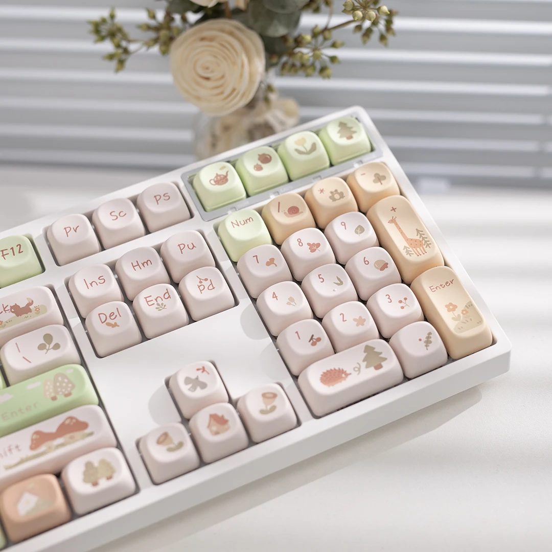 Cute Forest Cabin Keycap Mac Mai de Sublimação Desenhos Animados Brancos Leitosos Cogumelo Girafa Ningzhi Hi75 98 99 F87 Moa