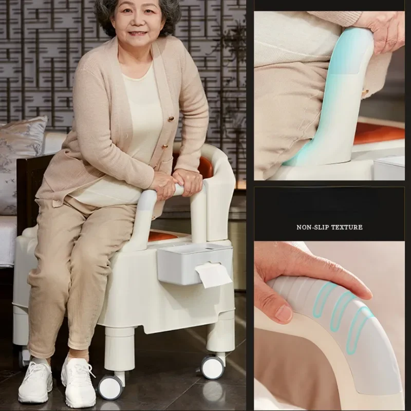 Brake Design Adult Toilet Chairs, Toilet for The Elderly, Mobile Home Wheelchair-type Commode Toilet, Bedside Commode with Wheel 3