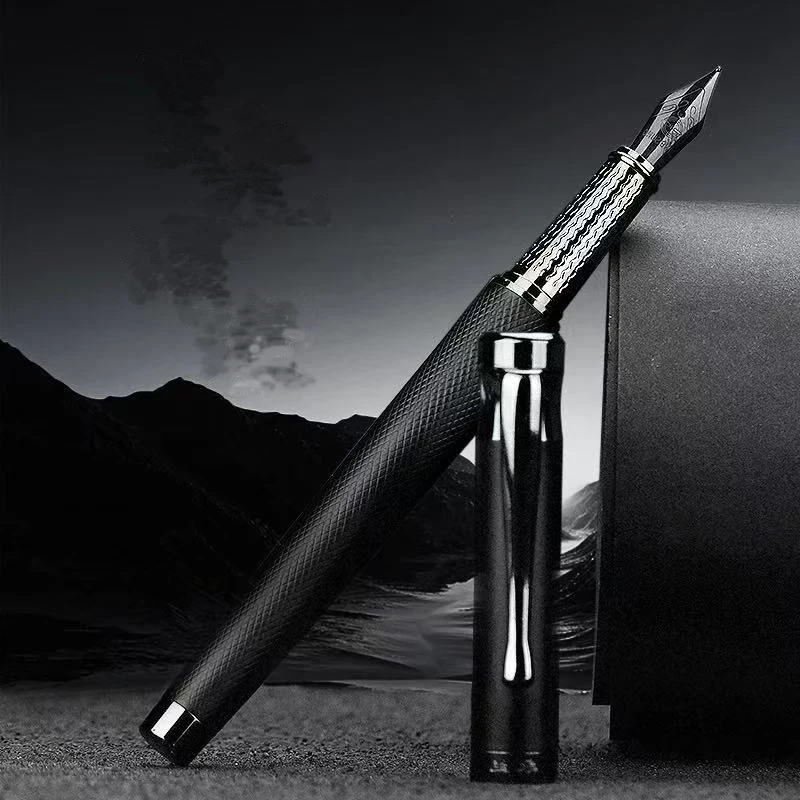 Elegant Black Forest Titanium Fine Nib Fountain Pen with Tree Texture for Smooth Writing