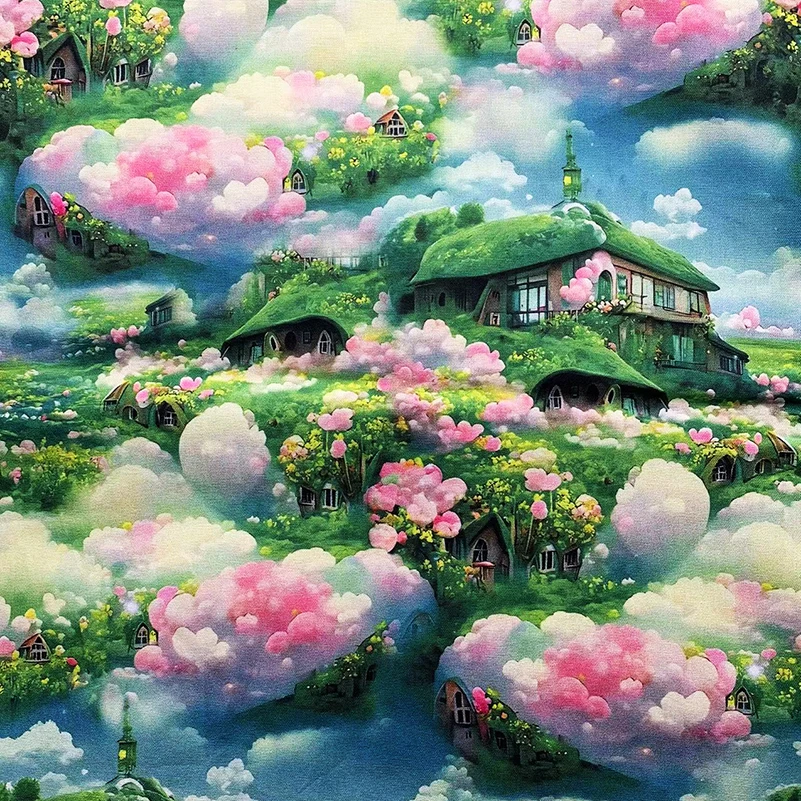 Cotton Fabric Digital Printing HD Fairy Tale Dream House Elf for DIY Handmade Sewing Clothes Bags Dresses by Half Meter - 4