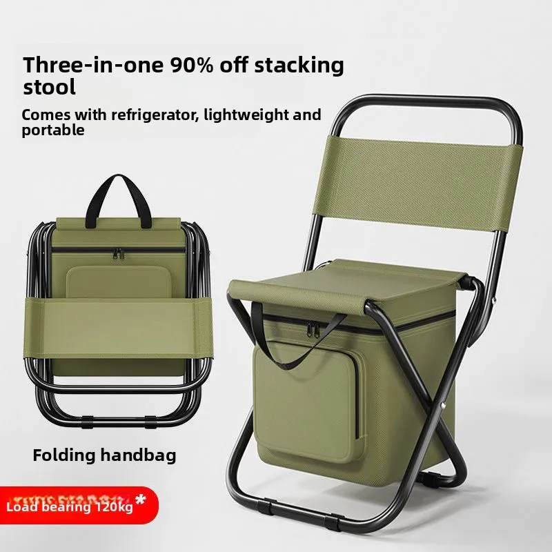 Chaise pliante portable trois-en-un camouflage poney pour pêche, camping et glacière