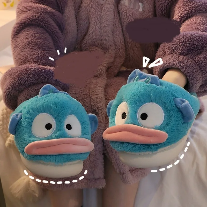 Women's slippers Cute cartoon blue big mouth monster plush slippers comfortable home slippers