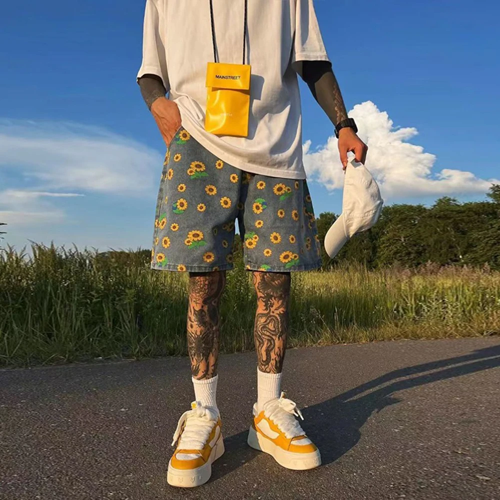 Denim Shorts Men's Summer High Street Capris Men Techwear Oversize Leisure Pants Unisex Streetwear Y2k Daisy Loose Jeans men jeans,denim pants,denim shorts,summer jeans shorts