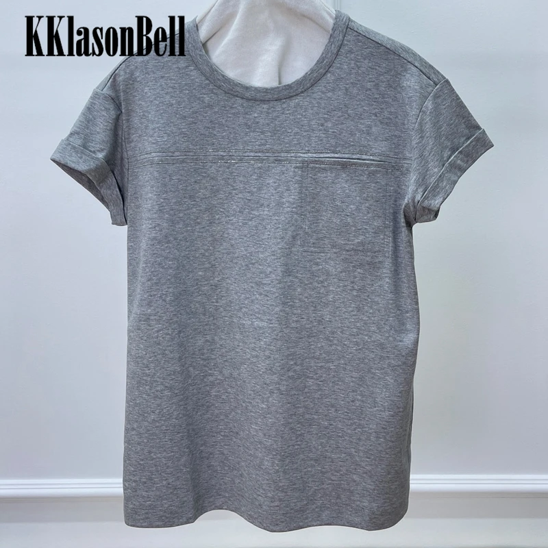 

1.22 KKlasonBell 100% Cotton Bead Chains Tee Women Round Neck Short Sleeve Casual Comfortable T-Shirt 2024 Spring Summer New