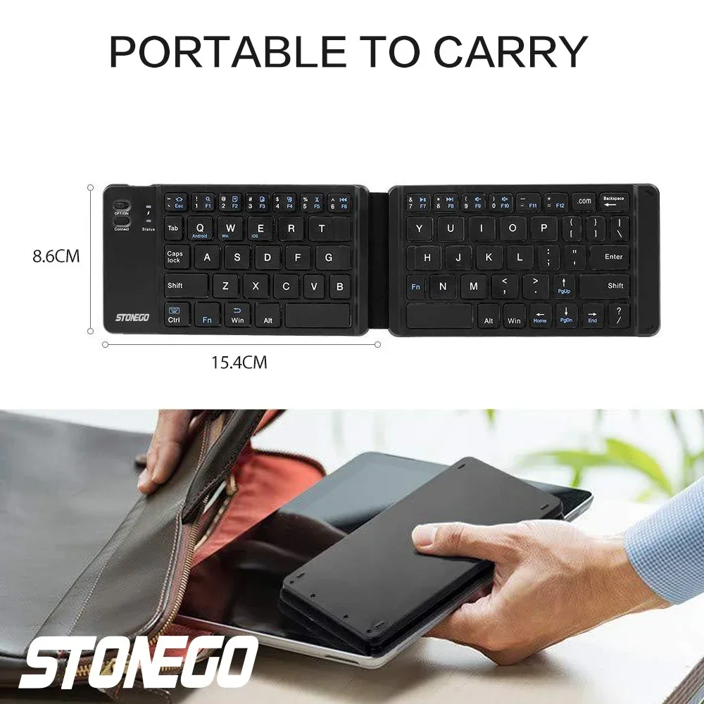 STONEGO Foldable Bluetooth Keyboard Portable Wireless Keyboards with Rechargeable Ultra Slim Folding BT Silent Key Board