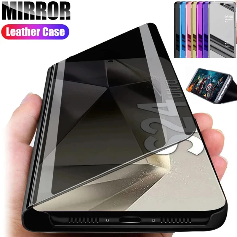 Phone Case Mirror Flip for Samsung Galaxy S24 Ultra A55 A34 A52 A53 5G A14 A13 A15 A35 A54 Note 20 S20 S21 FE S10 Plus S22 S23