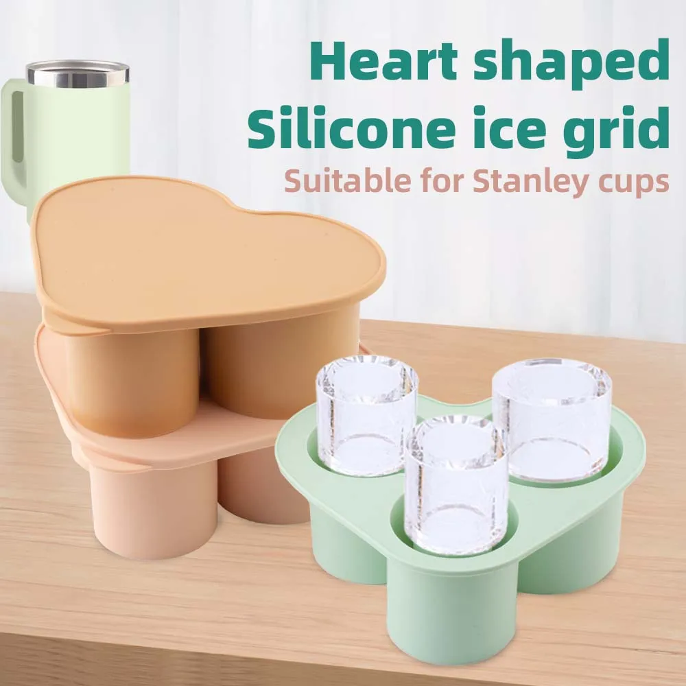 3-Grid Ice Cube Tray For Stanley 30/40 Oz Tumbler Cups Reusable Cylinder Silicone Ice Cube Molds With Lid For Drink Juice Coffee