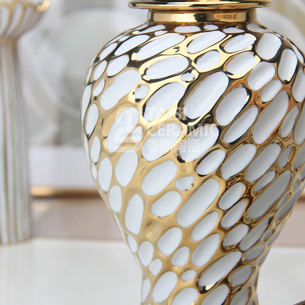 Ceramic Light Luxury Electroplated General Cans European Style Flower Vase Crafts Decorative Decorative Storage Tanks with Soft 4
