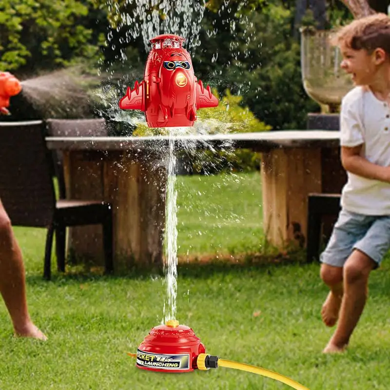 Water Sprinkler For Kids Rocket Shape 360 Rotating Cute Sprinklers For Yard Outdoor Kids Water Toys Games Backyard Lawn Park