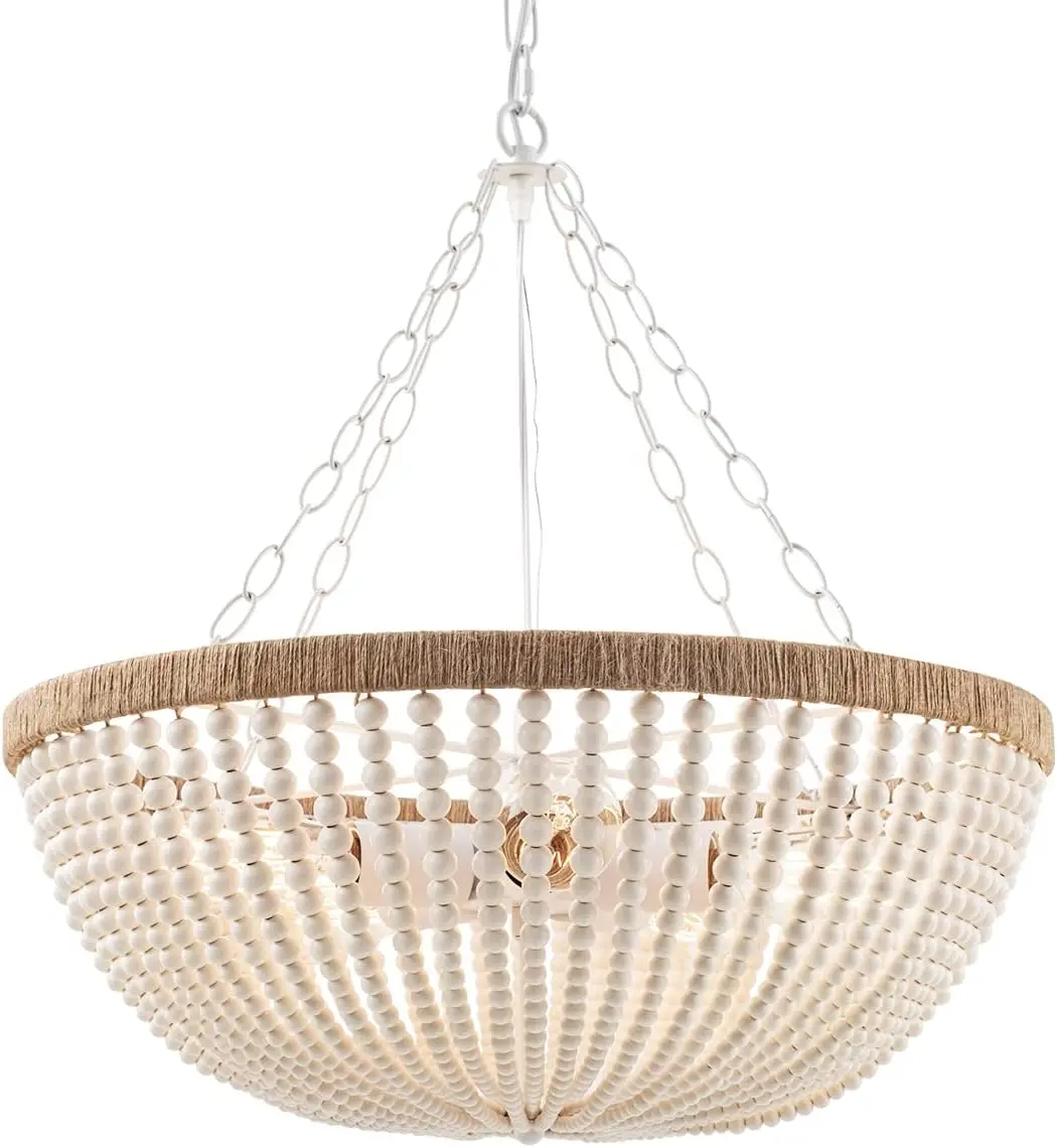 

Wood Beaded Chandelier Farmhouse Antique Rustic Pendant Light for Bedroom Kitchen Island Dining Living Room