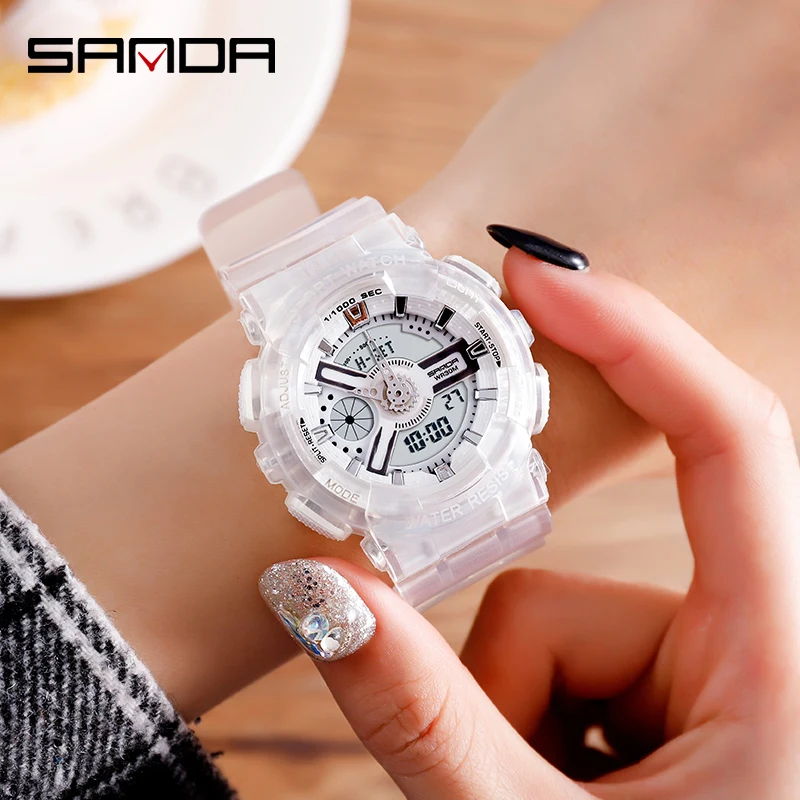 SANDA TOP Brand Fashion Women's Watches Waterproof Outdoor Sport Watch for men Clock White reloj mujer relogio feminino 892/298