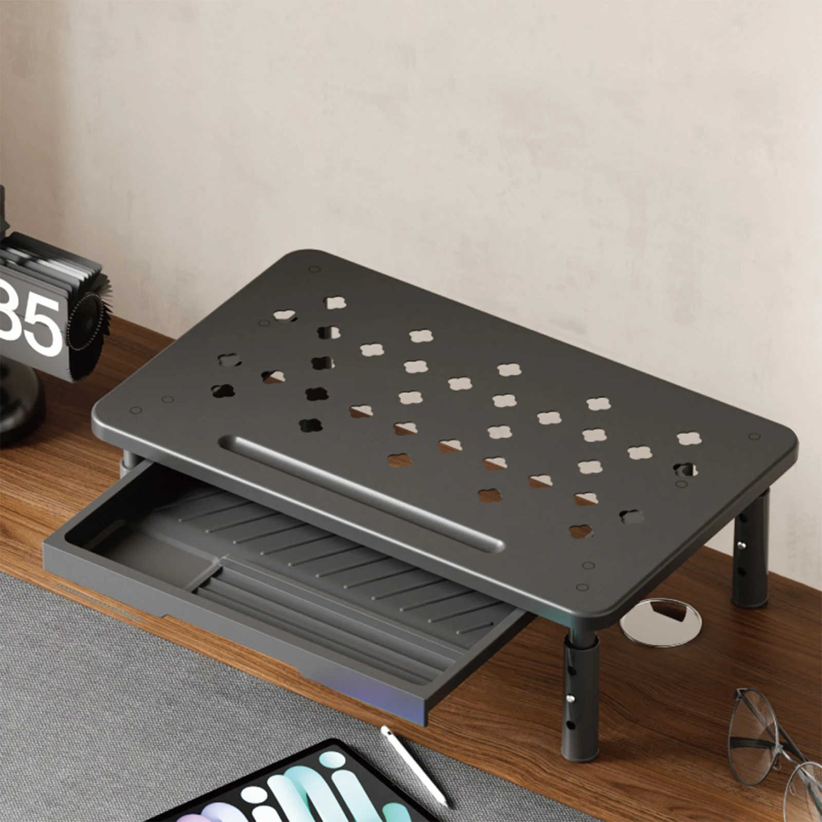 Computer Monitor Stand 3 Height Adjustable Monitor Riser with Drawer Desk Organizer for Office Home School Supplies