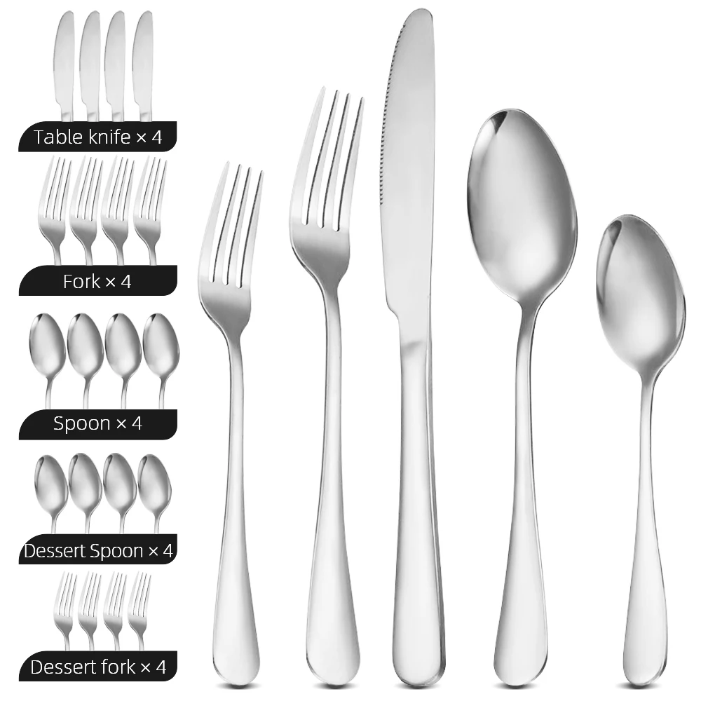 16PCS/20PCS Stainless Steel Flatware Set Coffee Spoon Stirring Teaspoons Set Cake Dessert Spoon Teaspoon Silverware Set