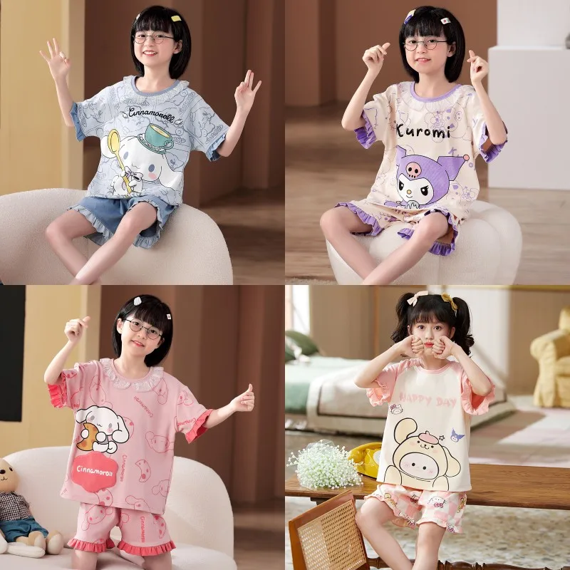 

Kawaii Cartoon Sanrio Hello Kitty Parent-Child Pajamas Kuromi Cinnamoroll My Melody Cute Kid Summer Homewear Anime Kids Gift