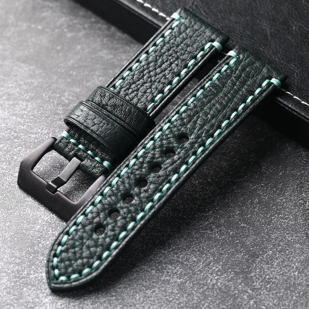 Handmade Genuine Leather Lychee Grain Strap - Thickened Retro Men's Watch Bracelet