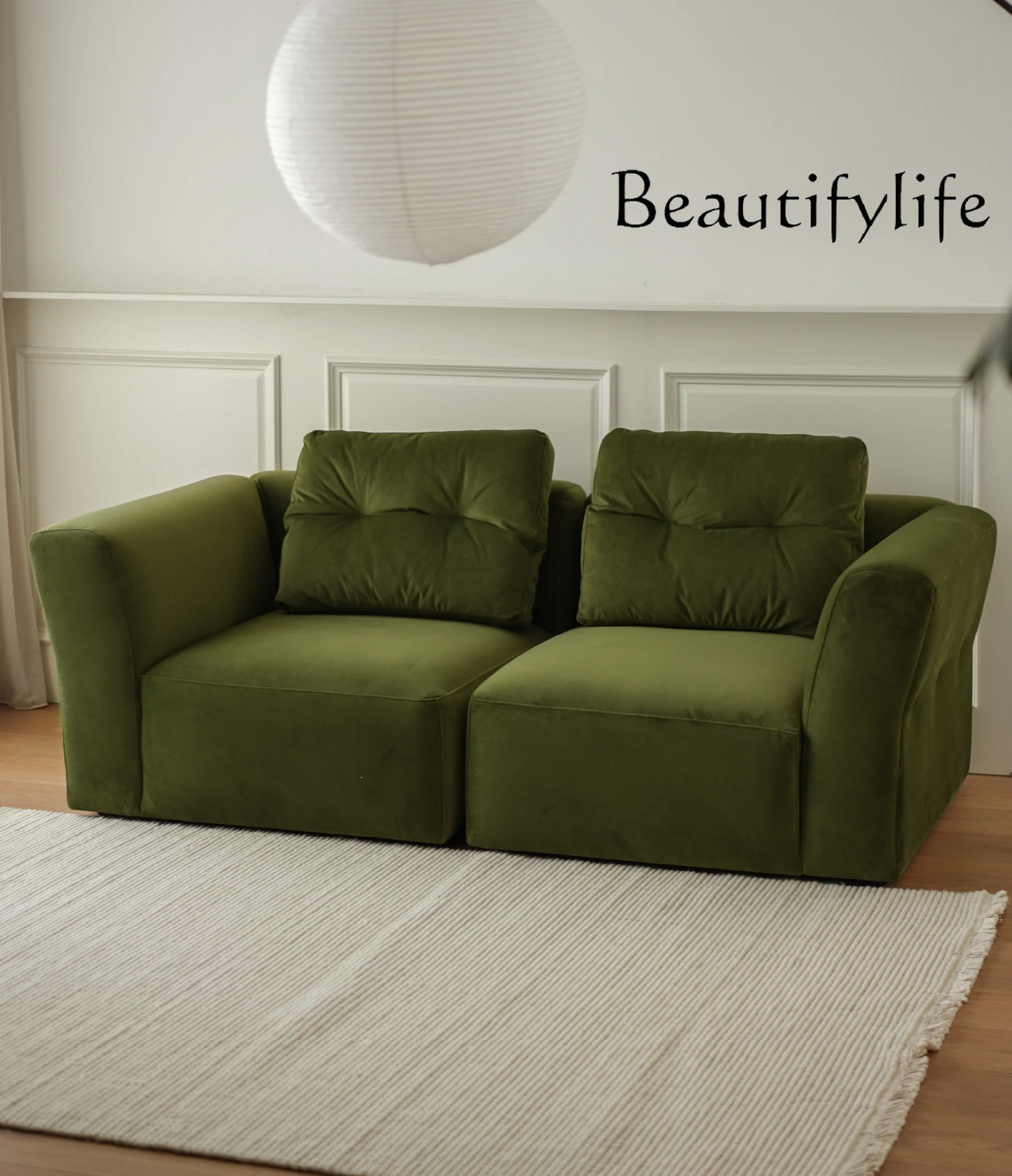 

Nordic Cream Style Couch Small Apartment Solid Wood Cloth Craft Sofa
