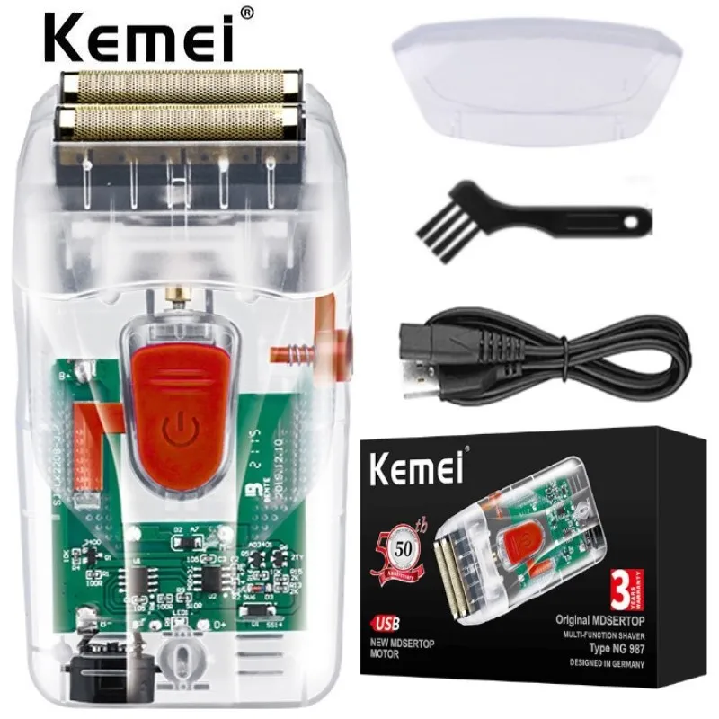 

Kemei Electric Shaver Transparent Body Rechargeable Barber Foil Razor beard cutting machine Ultra-Close Shaving Machine for Men