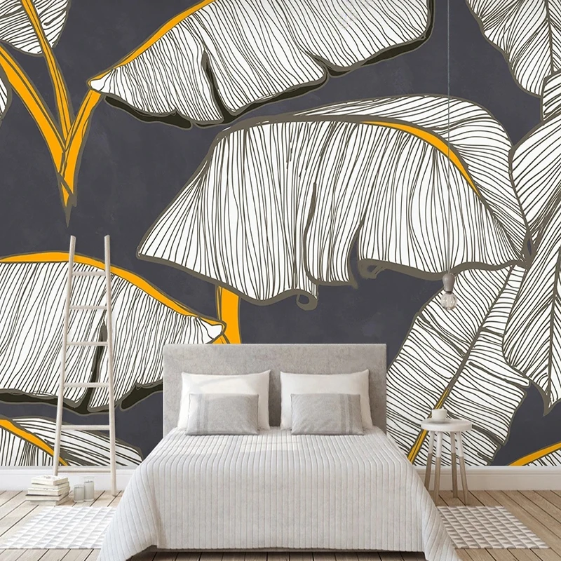 Custom Size 3D Wall Papers European Style Hand-painted Plant Leaves Decorative Art Photo Mural Living Room Bedroom Wallpaper