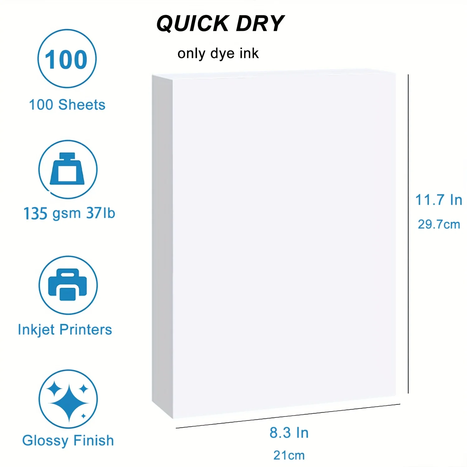 KRYON A4 100 매 단면 얇은 종이 광택 사진 인쇄 잉크젯 8.3X11.7 레터 크기 37lb DIY 그림 사진 인쇄 135gsm