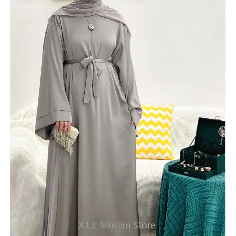 Plain Elegant Eid Ramadan Dubai Turkey Dresses Modest Loose Robe Femme Musulmane Kaftan Muslim Women's Prayer Garment (No Scarf)