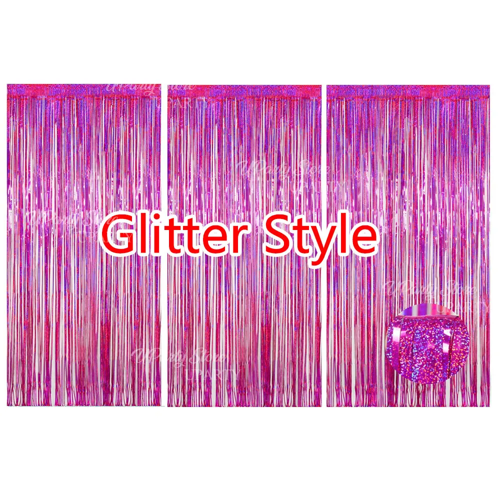 Silver Foil Fringe Curtains - Set of 3, Metallic Rose Gold Tinsel Streamers for Celebrations and Events Backdrop Decor