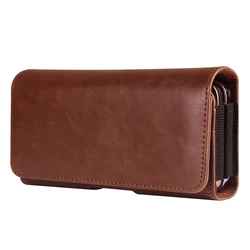 Dual Phone Pouch Belt Clip Leather Case Wallet Cover Waist Bag - iPhone 15 Plus (Brown)