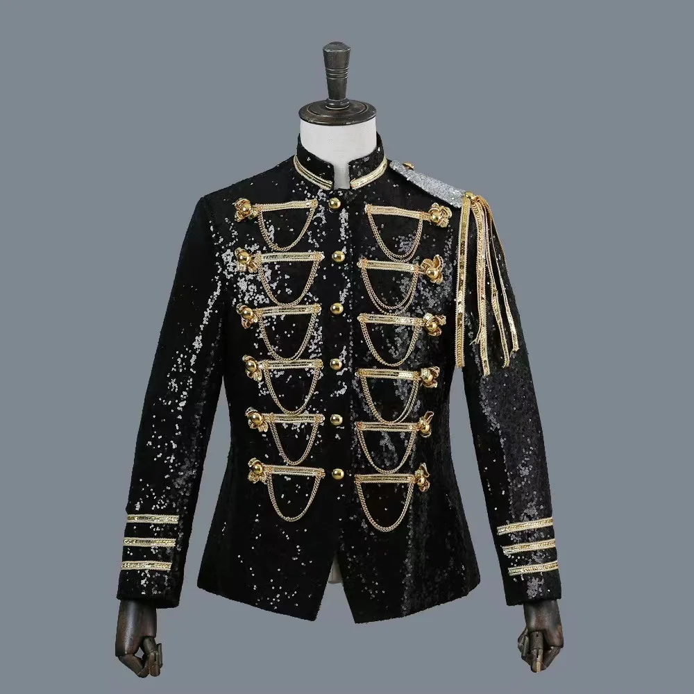 Men Tassel Sequin Jacket Nightclub Bar Male Band Rock Singer Dance Stage Performance Costumes Plus Size S-5XL Black Sliver Red