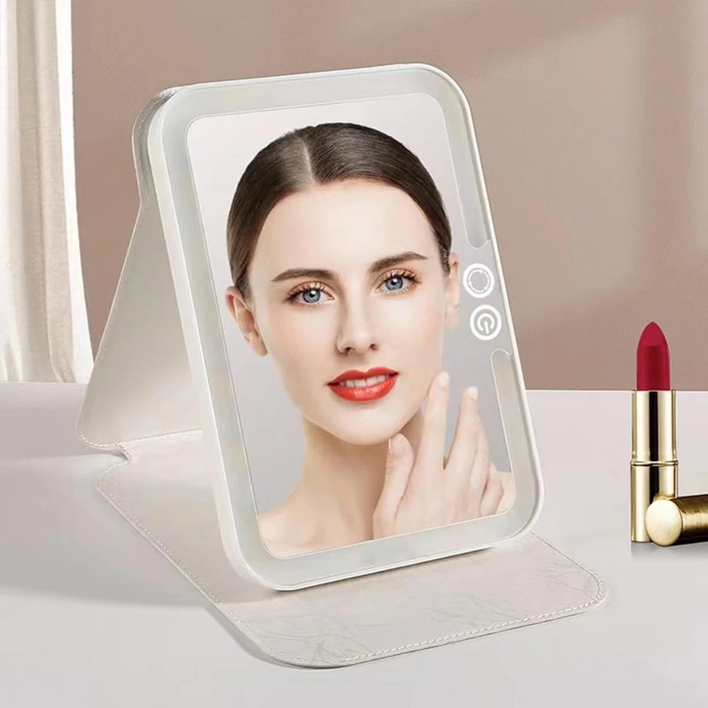 

LED Makeup Mirror,Touch Screen Three Color Dimmable Lighted Makeup Mirror,Foldable Travel USB Rechargeable Lighted Vanity Mirror