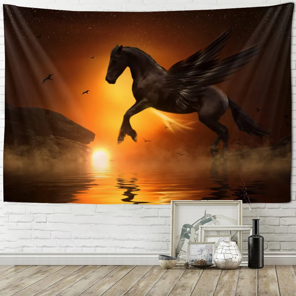 Tapestry Decor Pentium Horse Print Wall Hippie Tapestry Polyester Fabric Home Decor Wall Rug Carpets Hanging Big Couch Blanket