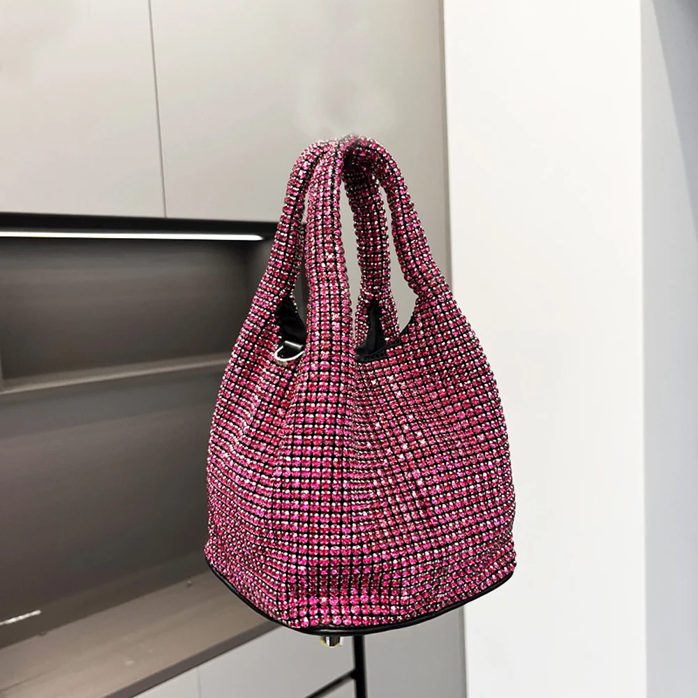 محفظة دلو كتف بمشبك كريستال لامع، محافظ وحقائب يد...