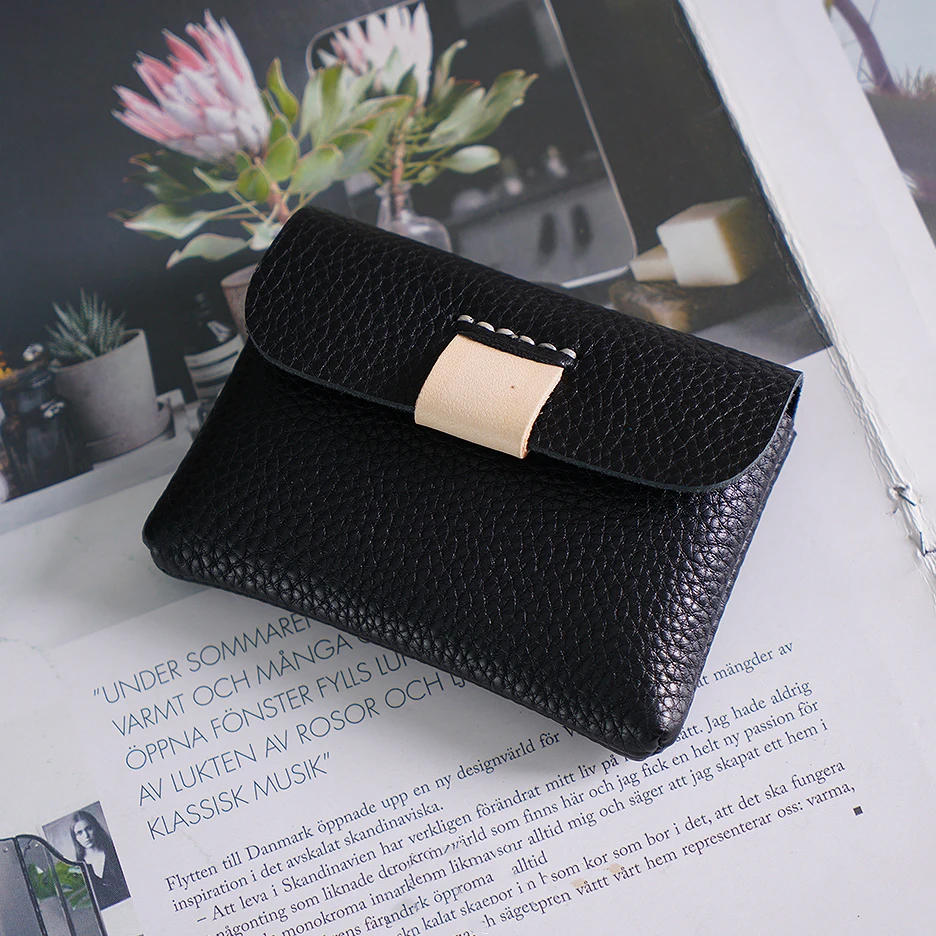 Handmade Mini Vintage Card Holder-Pebble Grain Leather, Compact Organizer for Coins, Cables & Earphones