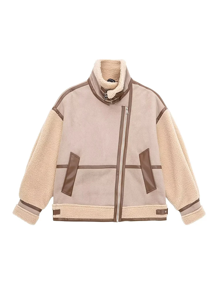 Women Retro Thickened Winter Coat Loose Jacket Fashionable Female Splice Outerwear Casual Full Sleeve High Street Warm Jacket