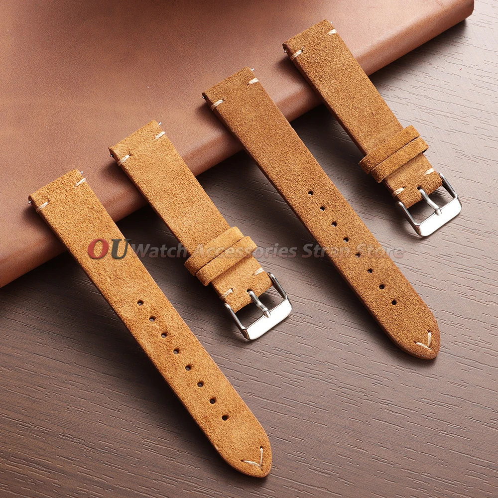 Premium Soft Suede Leather Vintage Watchband with Quick Release