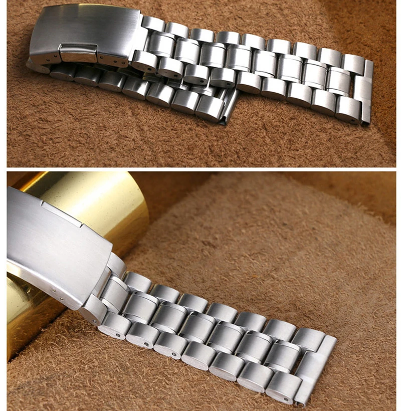 Stainless Steel Curved End Watch Band with Safety Folding Buckle Strap Bracelet