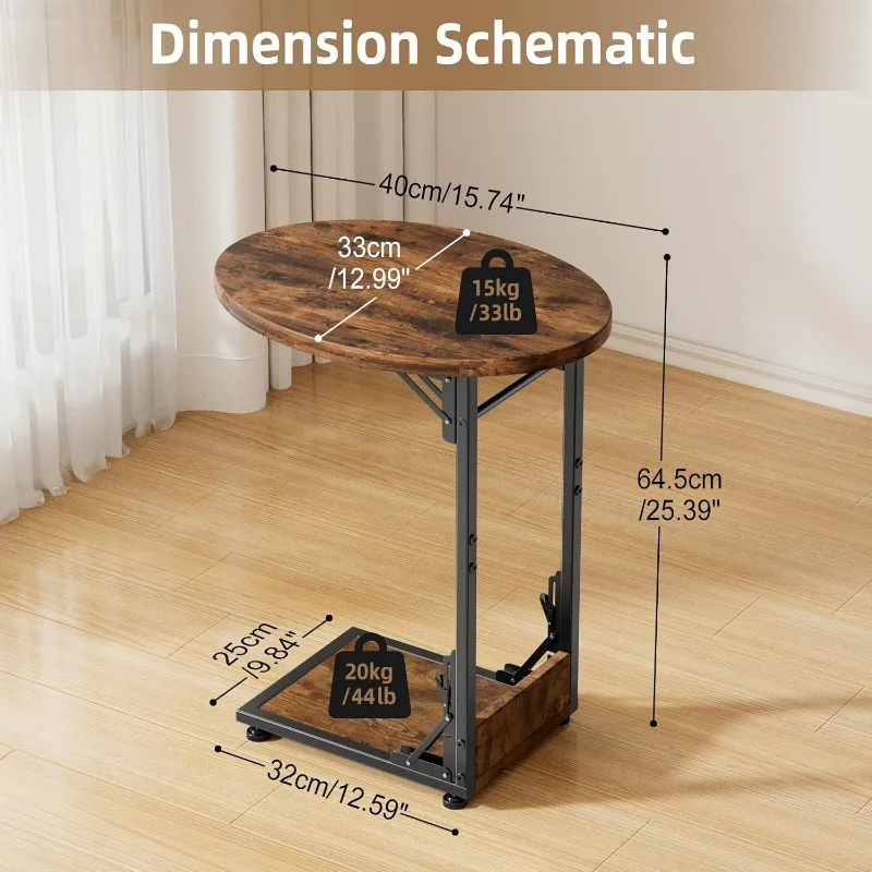 Folding Side Table End Couch Tables,Metal Frame C-Shaped TV Stand for Sofa Living Bedroom Bedside Coffee Small Spaces 3